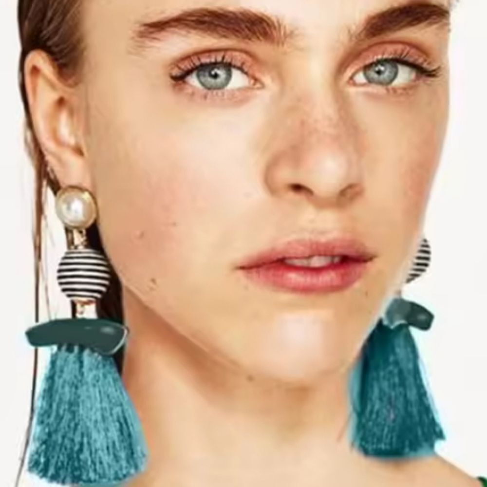 New! ZARA Mod Geo Blue Fringe Earrings (NWOT)